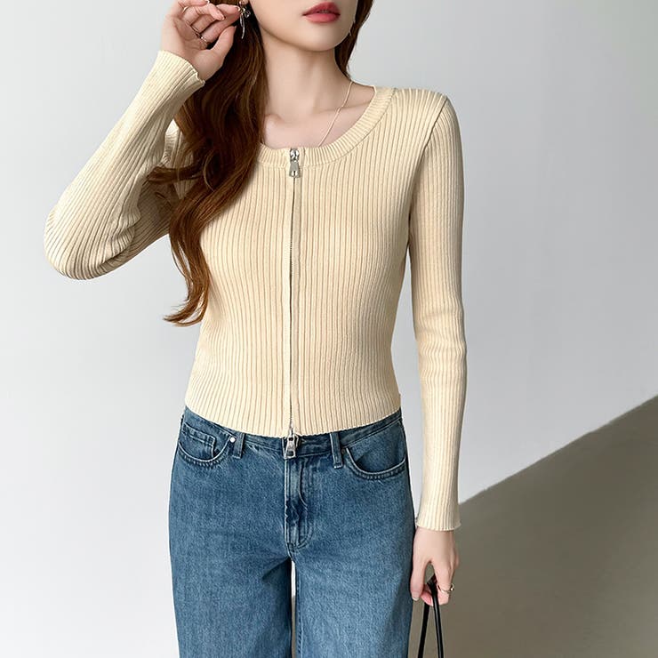 【新色登場】ダブルジップニット ショートジップカーディガン リブニット | COCOMOMO | 詳細画像47 