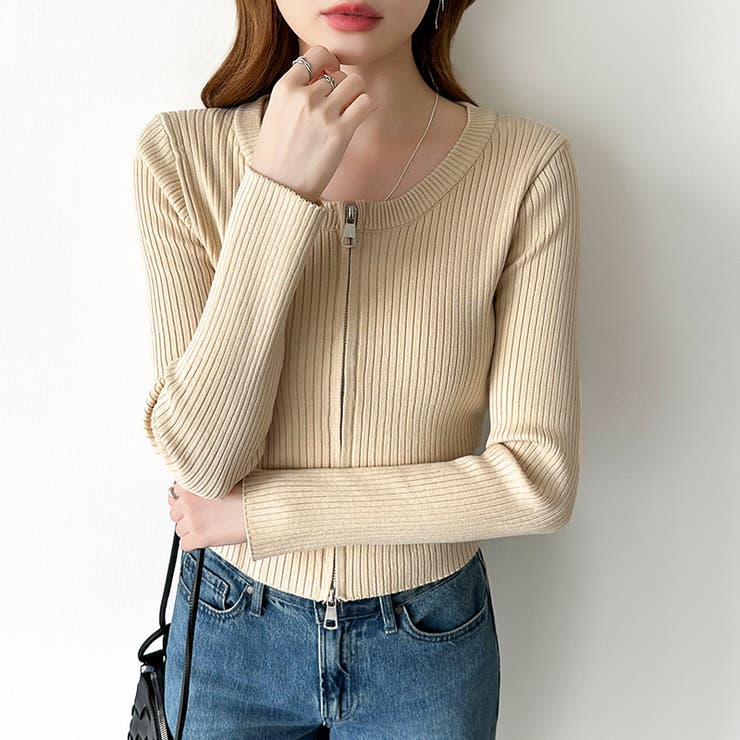 【新色登場】ダブルジップニット ショートジップカーディガン リブニット | COCOMOMO | 詳細画像50 