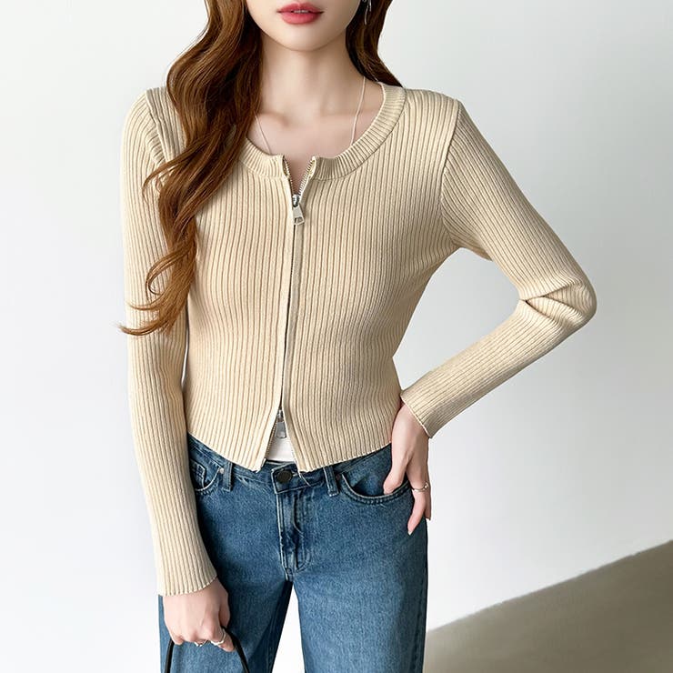 【新色登場】ダブルジップニット ショートジップカーディガン リブニット | COCOMOMO | 詳細画像51 