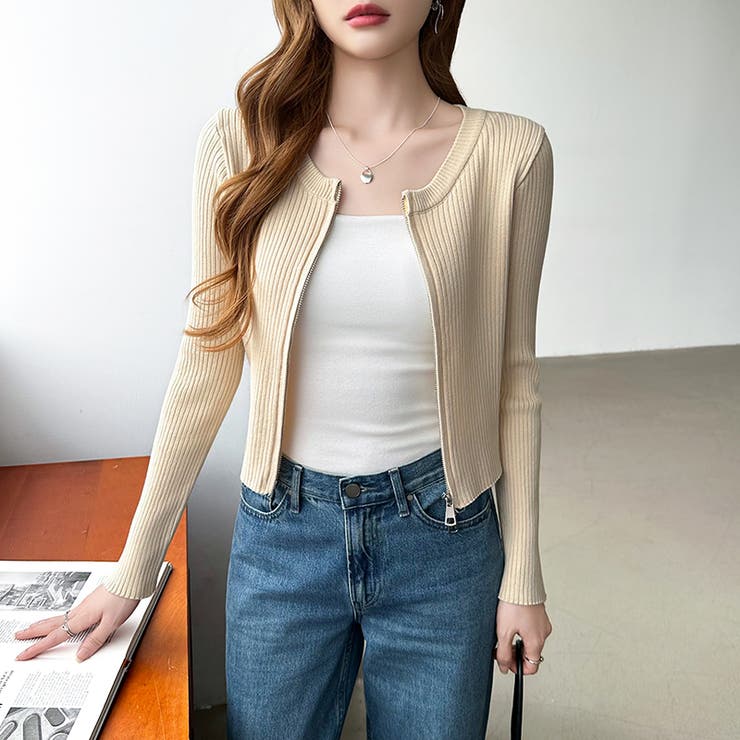 【新色登場】ダブルジップニット ショートジップカーディガン リブニット | COCOMOMO | 詳細画像55 