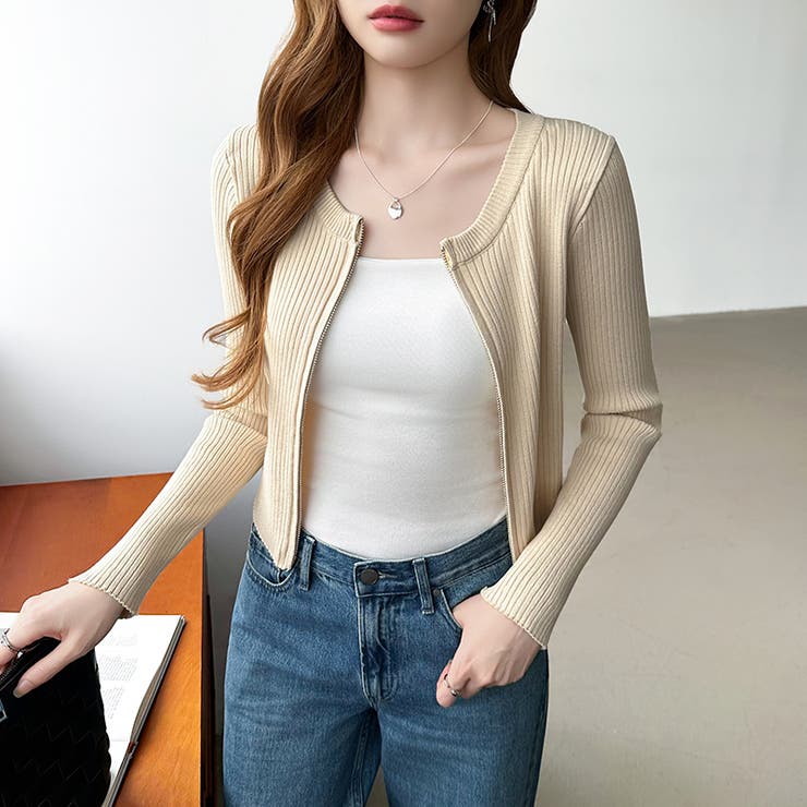 【新色登場】ダブルジップニット ショートジップカーディガン リブニット | COCOMOMO | 詳細画像56 