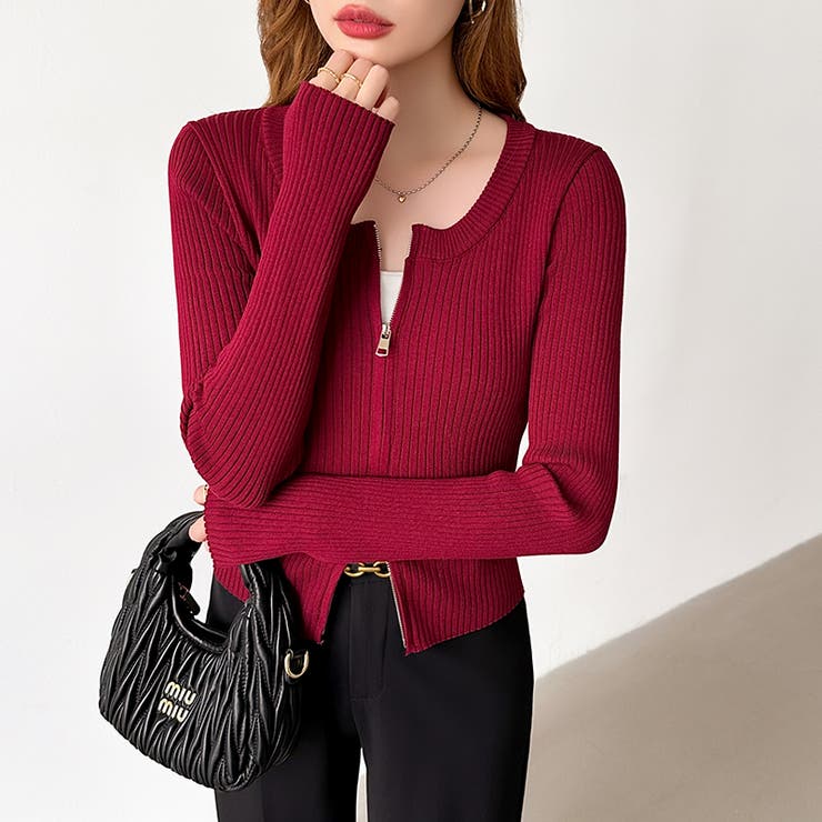 【新色登場】ダブルジップニット ショートジップカーディガン リブニット | COCOMOMO | 詳細画像58 