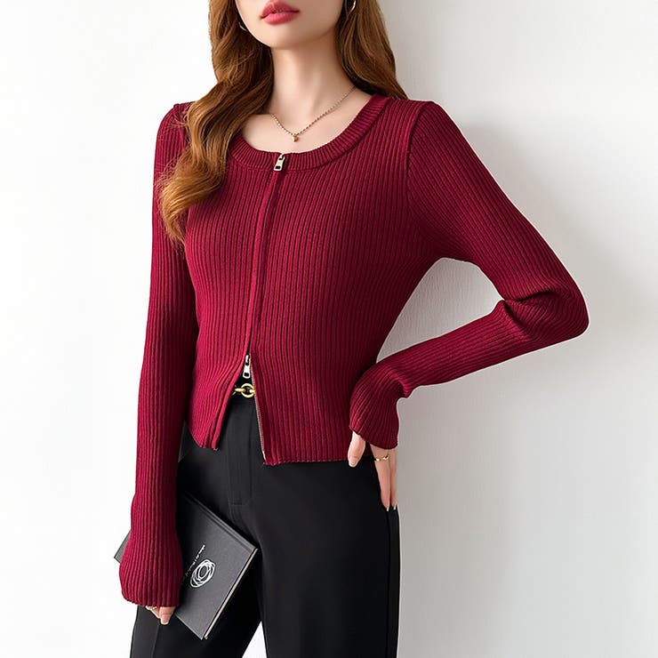 【新色登場】ダブルジップニット ショートジップカーディガン リブニット | COCOMOMO | 詳細画像60 