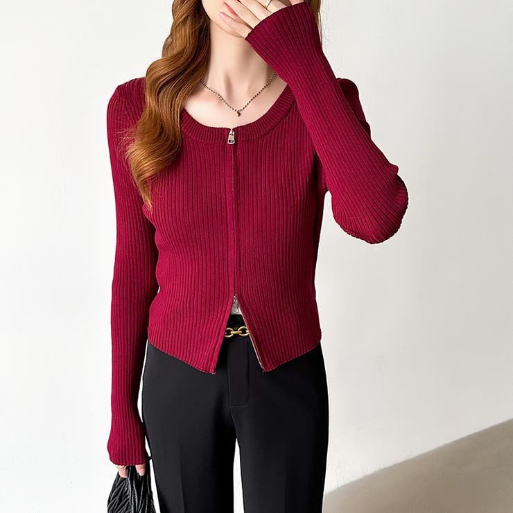 【新色登場】ダブルジップニット ショートジップカーディガン リブニット | COCOMOMO | 詳細画像61 