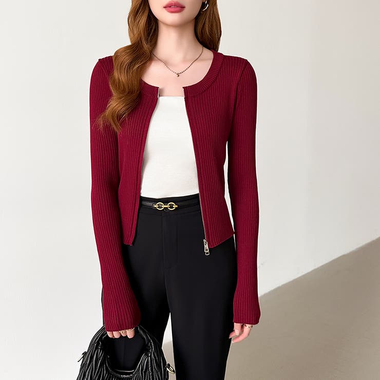 【新色登場】ダブルジップニット ショートジップカーディガン リブニット | COCOMOMO | 詳細画像62 