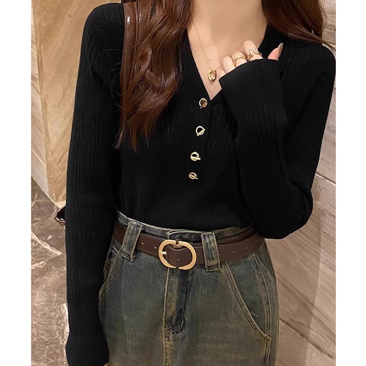 リブニット vネックニット やわらかヤク風ニット | COCOMOMO | 詳細画像9 