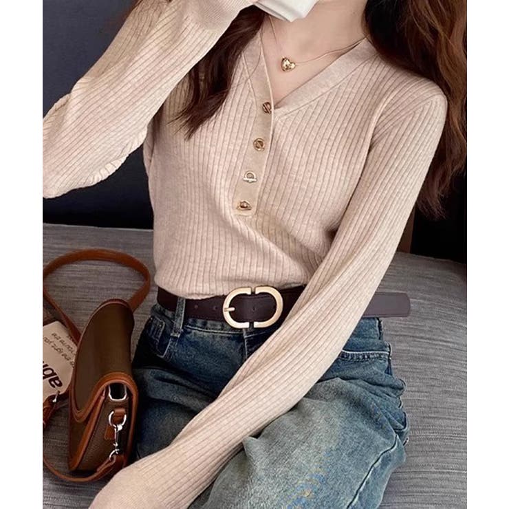 リブニット vネックニット やわらかヤク風ニット | COCOMOMO | 詳細画像10 