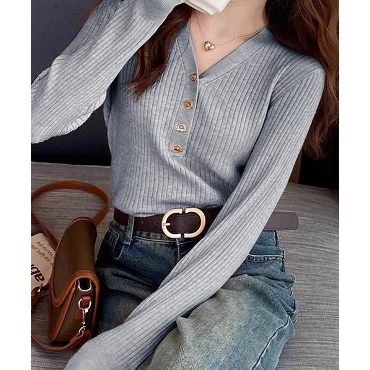 リブニット vネックニット やわらかヤク風ニット | COCOMOMO | 詳細画像16 