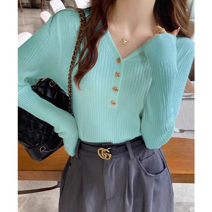 リブニット vネックニット やわらかヤク風ニット | COCOMOMO | 詳細画像17 