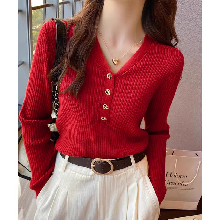 リブニット vネックニット やわらかヤク風ニット | COCOMOMO | 詳細画像19 