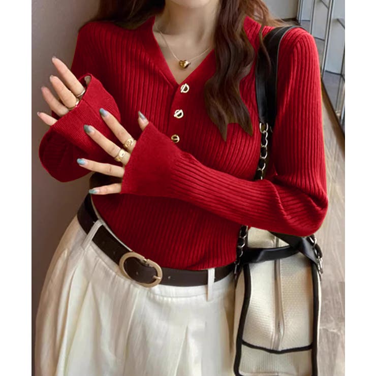 リブニット vネックニット やわらかヤク風ニット | COCOMOMO | 詳細画像20 