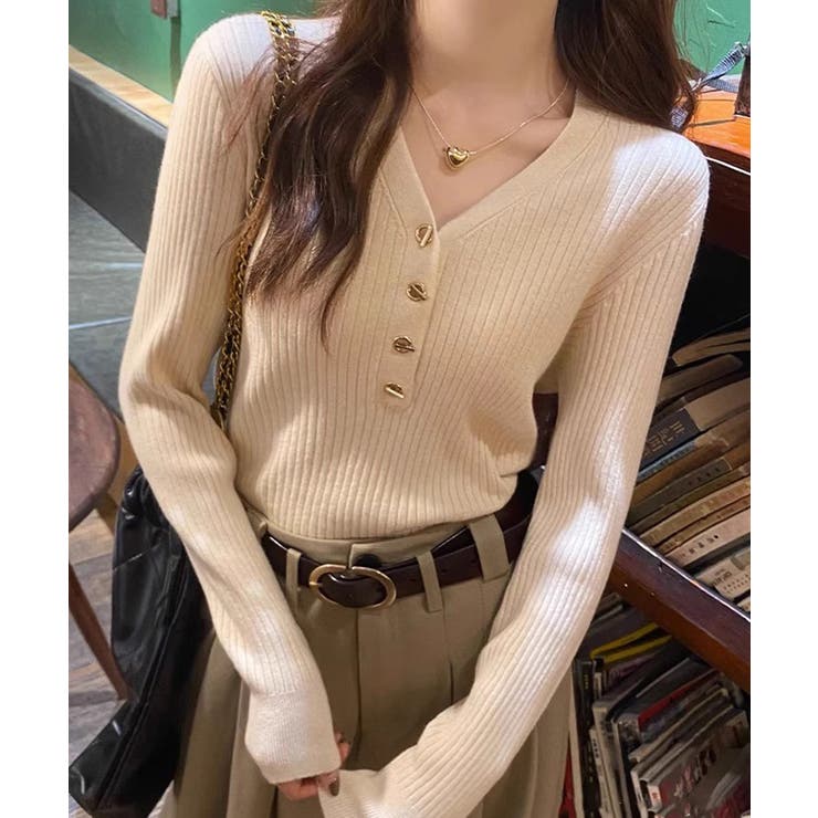 リブニット vネックニット やわらかヤク風ニット | COCOMOMO | 詳細画像21 