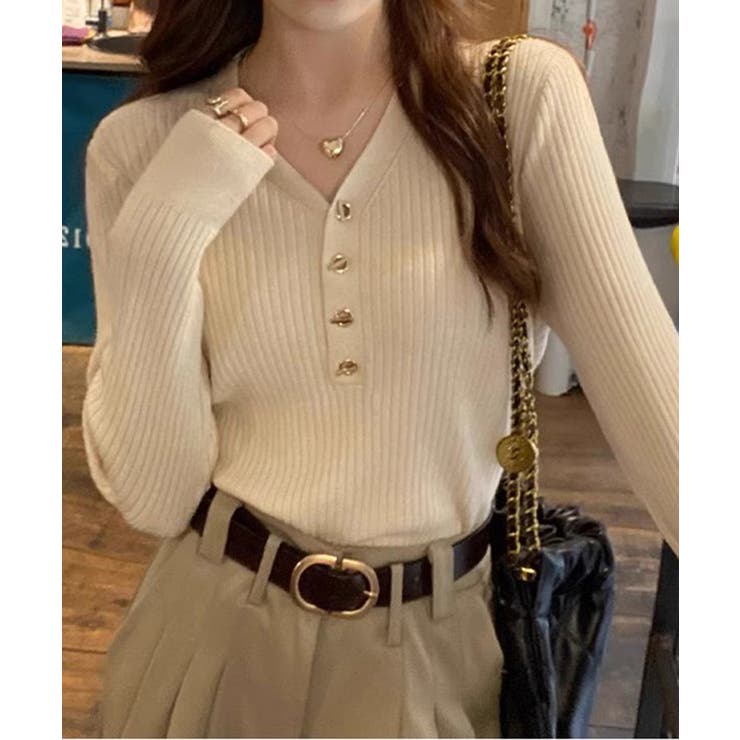 リブニット vネックニット やわらかヤク風ニット | COCOMOMO | 詳細画像22 