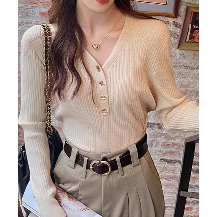 リブニット vネックニット やわらかヤク風ニット | COCOMOMO | 詳細画像23 