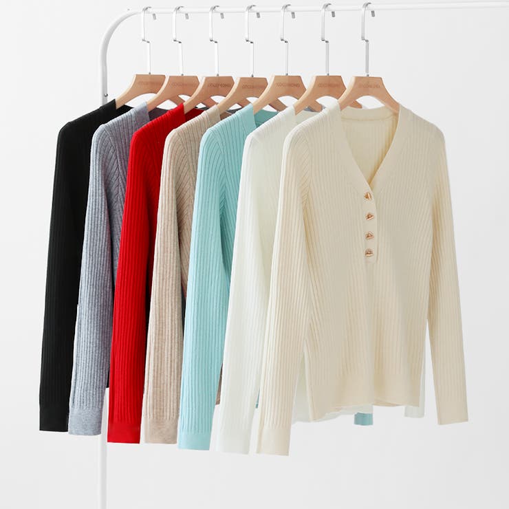 リブニット vネックニット やわらかヤク風ニット | COCOMOMO | 詳細画像26 