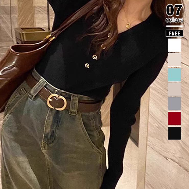 ブラック | リブニット vネックニット やわらかヤク風ニット | COCOMOMO