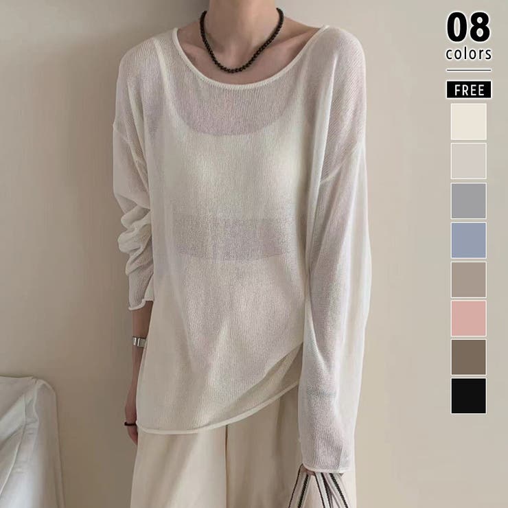 アイボリー | ゆるっと大人カジュアル シアーニット ラウンドネック | COCOMOMO