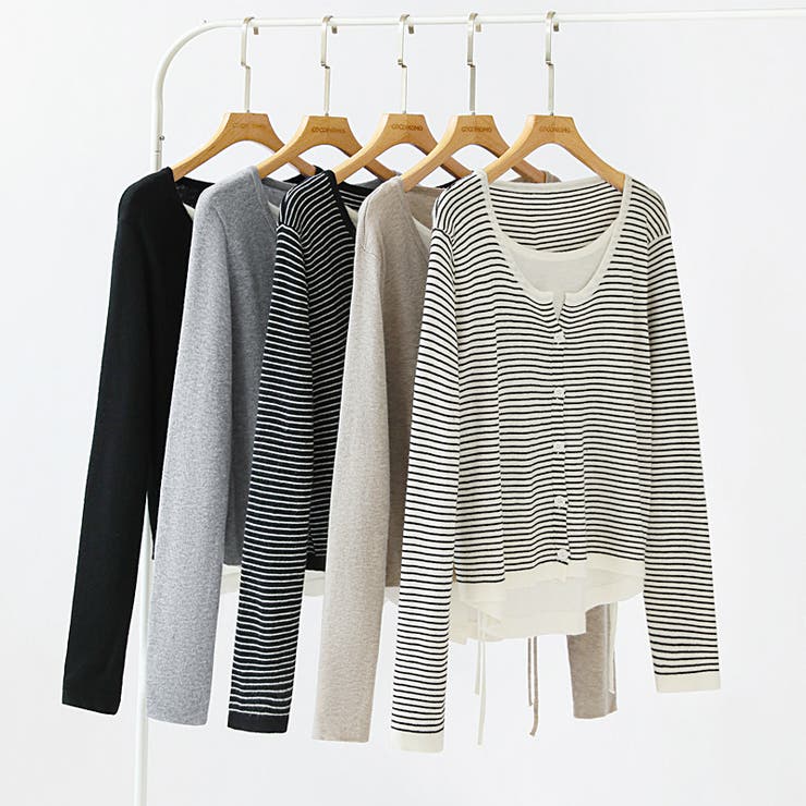 レイヤード風トップス ニット ボーダー | COCOMOMO | 詳細画像18 