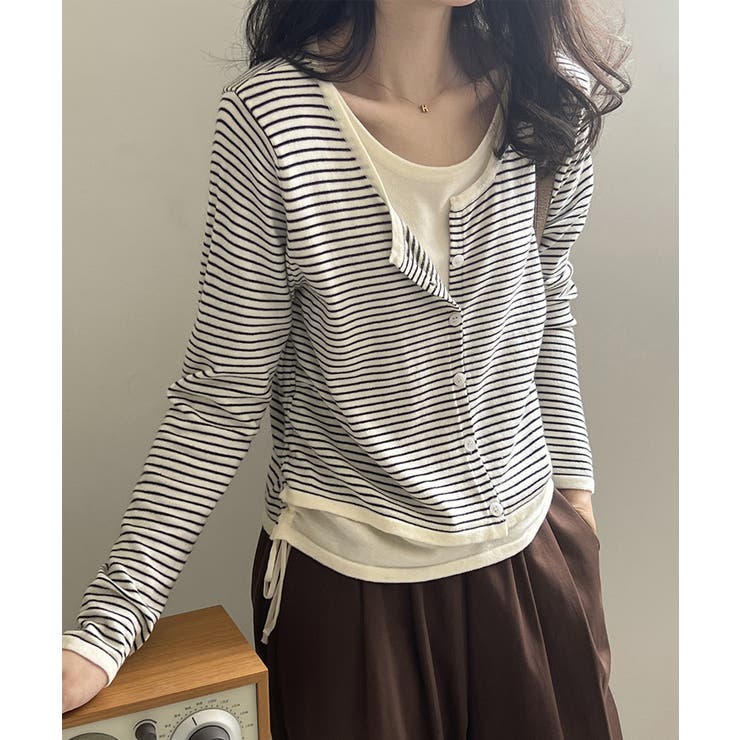 レイヤード風トップス ニット ボーダー | COCOMOMO | 詳細画像2 