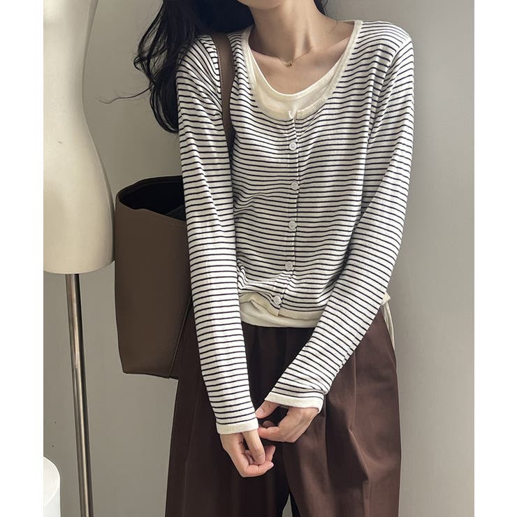 レイヤード風トップス ニット ボーダー | COCOMOMO | 詳細画像3 