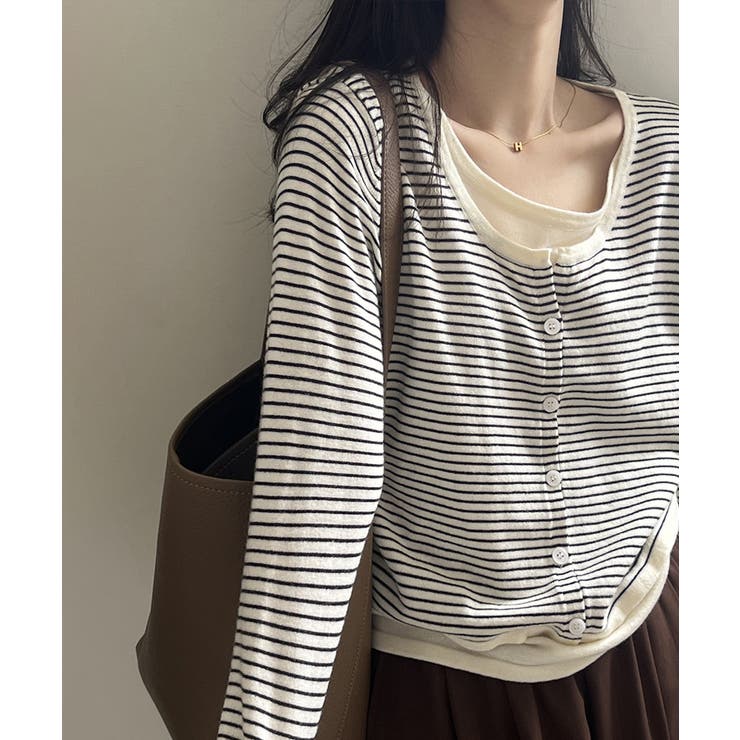 レイヤード風トップス ニット ボーダー | COCOMOMO | 詳細画像4 