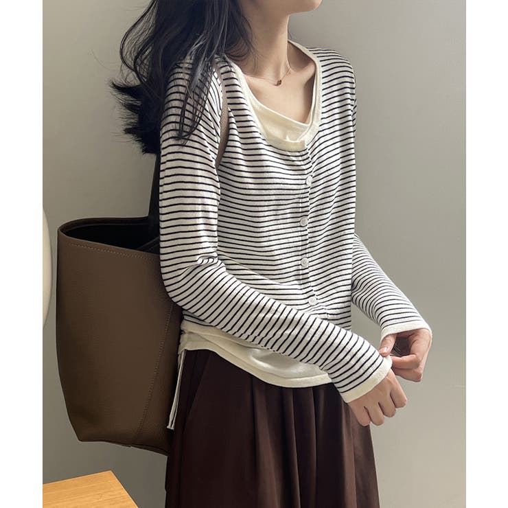 レイヤード風トップス ニット ボーダー | COCOMOMO | 詳細画像5 