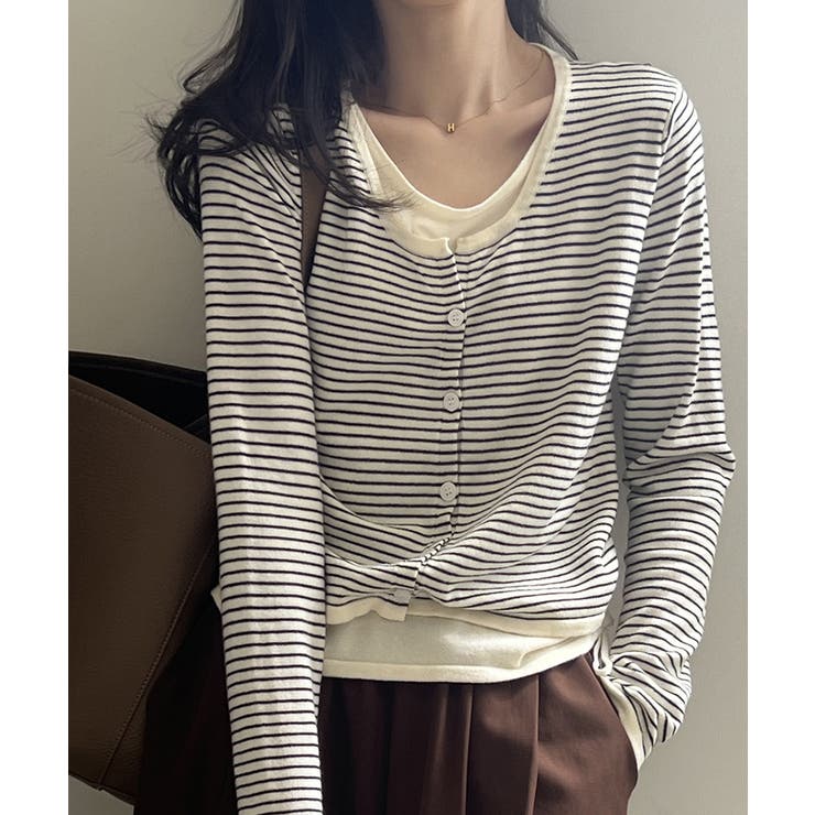 レイヤード風トップス ニット ボーダー | COCOMOMO | 詳細画像6 