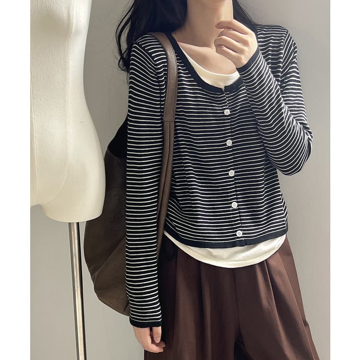 レイヤード風トップス ニット ボーダー | COCOMOMO | 詳細画像7 