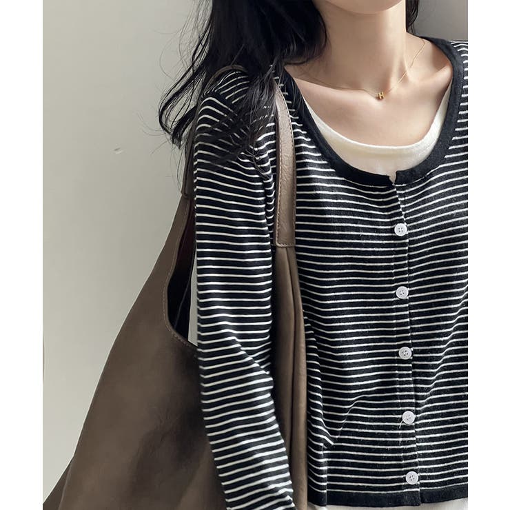 レイヤード風トップス ニット ボーダー | COCOMOMO | 詳細画像8 