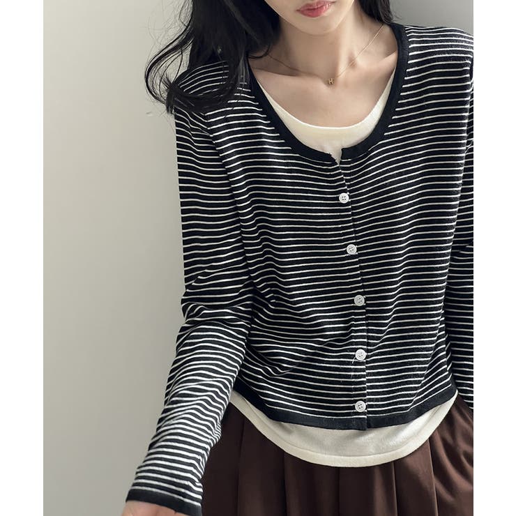 レイヤード風トップス ニット ボーダー | COCOMOMO | 詳細画像9 