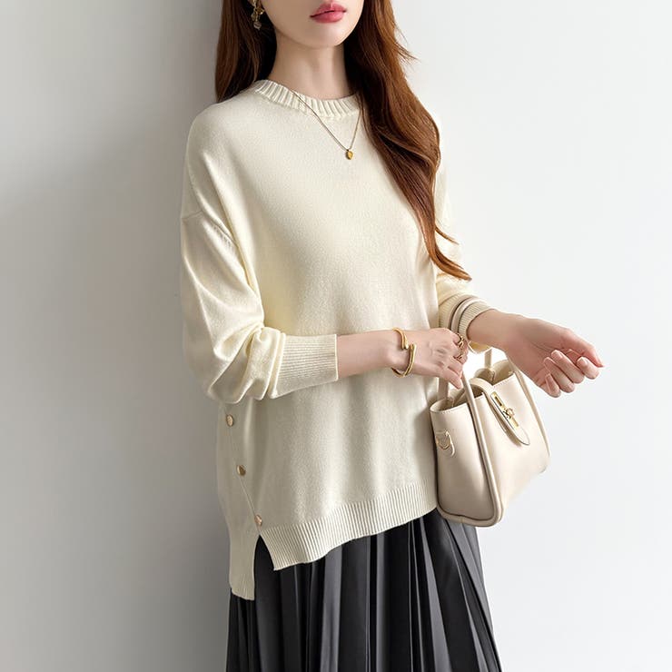 ゆったりロングニット サイドスリット オフィスカジュアル | COCOMOMO | 詳細画像10 