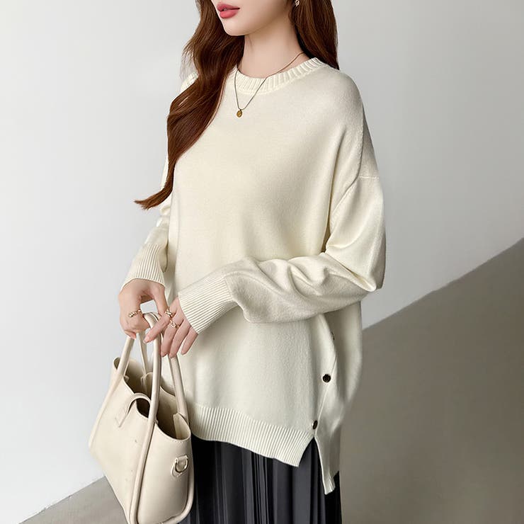 ゆったりロングニット サイドスリット オフィスカジュアル | COCOMOMO | 詳細画像11 