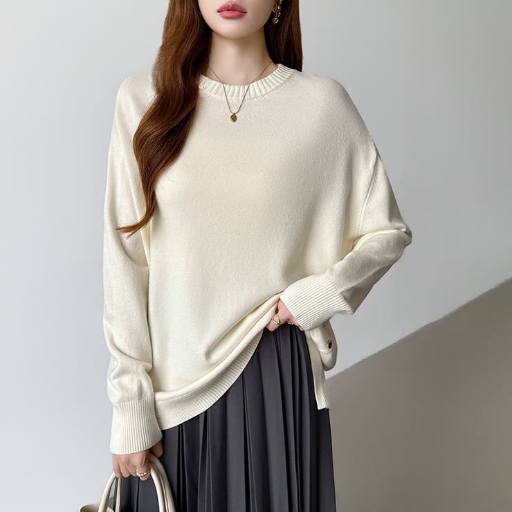 ゆったりロングニット サイドスリット オフィスカジュアル | COCOMOMO | 詳細画像12 