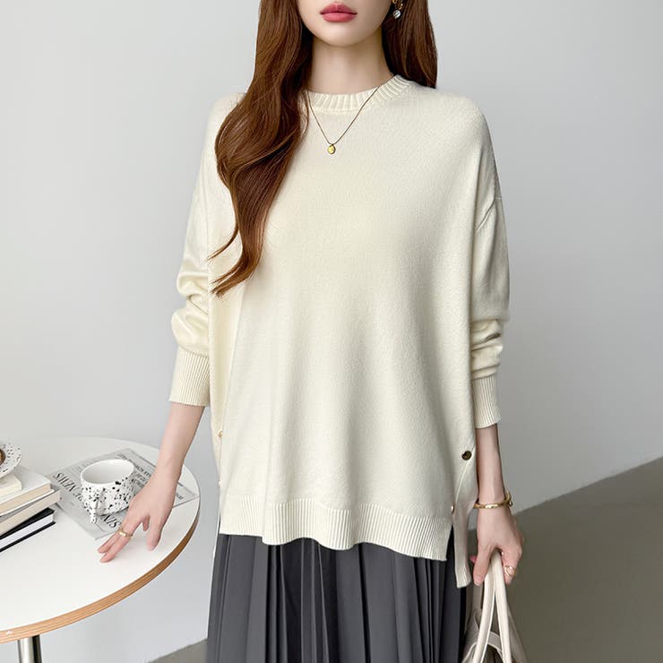 ゆったりロングニット サイドスリット オフィスカジュアル | COCOMOMO | 詳細画像17 