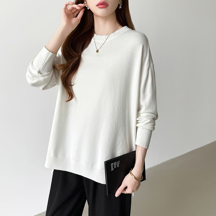 ゆったりロングニット サイドスリット オフィスカジュアル | COCOMOMO | 詳細画像18 