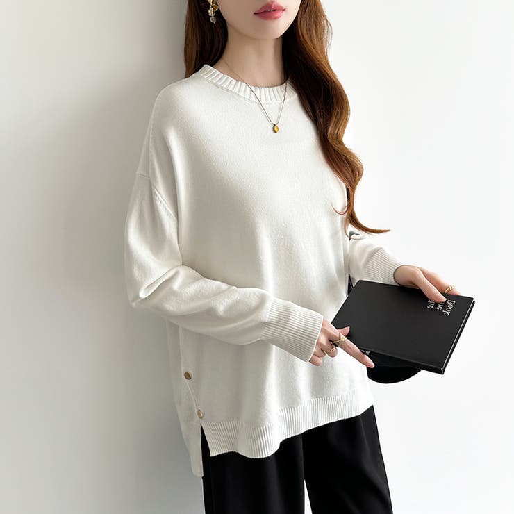 ゆったりロングニット サイドスリット オフィスカジュアル | COCOMOMO | 詳細画像19 