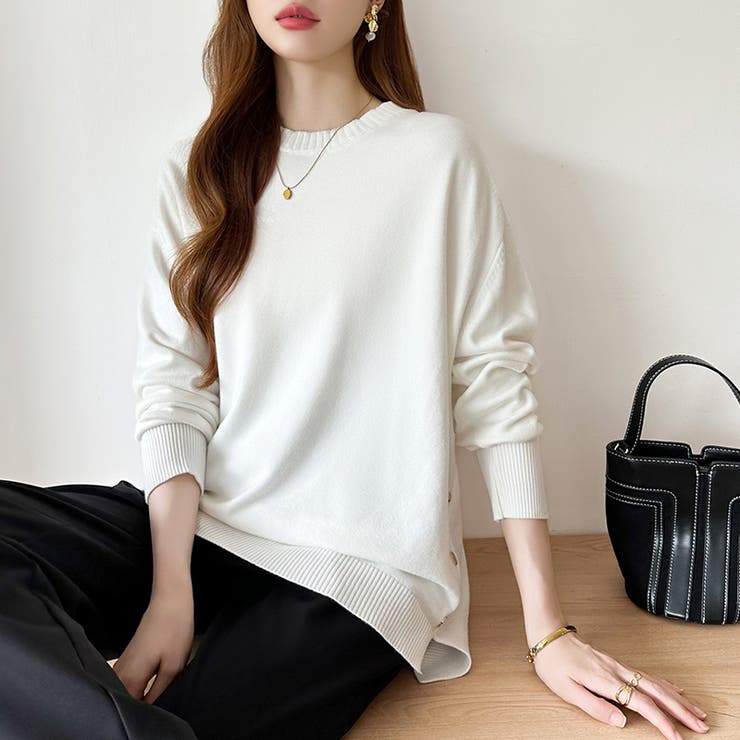 ゆったりロングニット サイドスリット オフィスカジュアル | COCOMOMO | 詳細画像24 