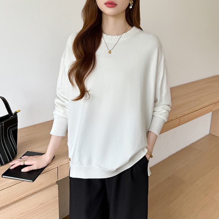 ゆったりロングニット サイドスリット オフィスカジュアル | COCOMOMO | 詳細画像25 