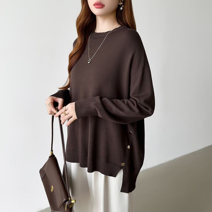 ゆったりロングニット サイドスリット オフィスカジュアル | COCOMOMO | 詳細画像27 