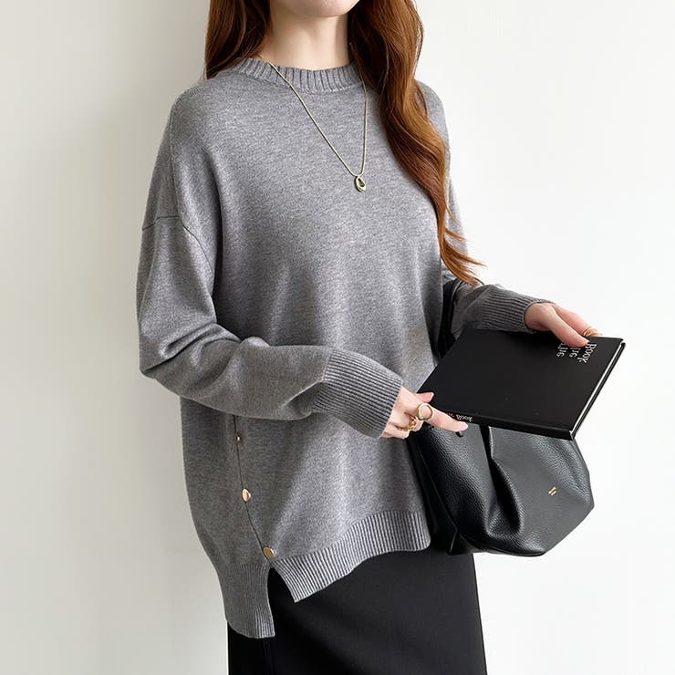 ゆったりロングニット サイドスリット オフィスカジュアル | COCOMOMO | 詳細画像3 