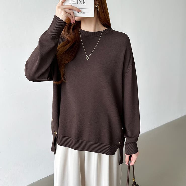 ゆったりロングニット サイドスリット オフィスカジュアル | COCOMOMO | 詳細画像30 