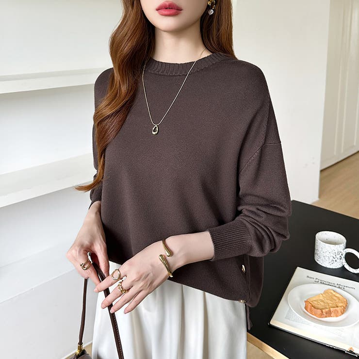 ゆったりロングニット サイドスリット オフィスカジュアル | COCOMOMO | 詳細画像34 