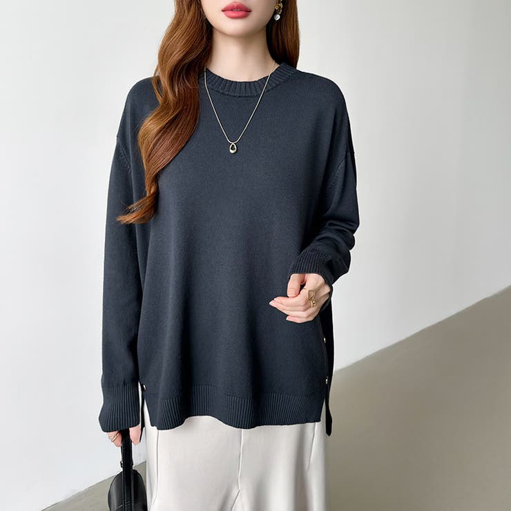 ゆったりロングニット サイドスリット オフィスカジュアル | COCOMOMO | 詳細画像35 