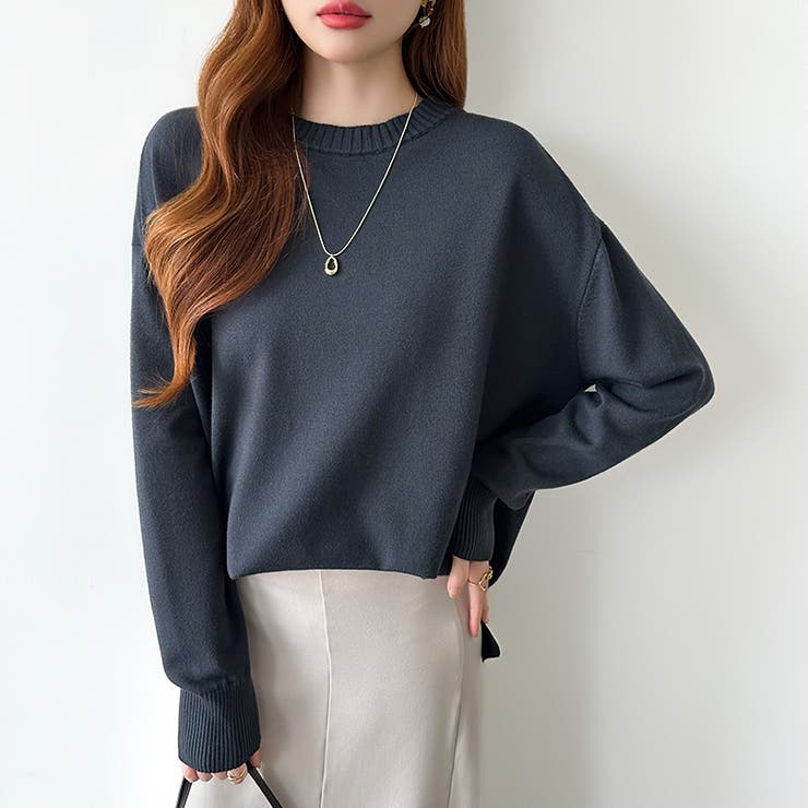 ゆったりロングニット サイドスリット オフィスカジュアル | COCOMOMO | 詳細画像38 