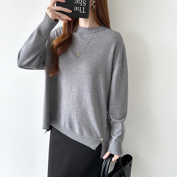 ゆったりロングニット サイドスリット オフィスカジュアル | COCOMOMO | 詳細画像4 