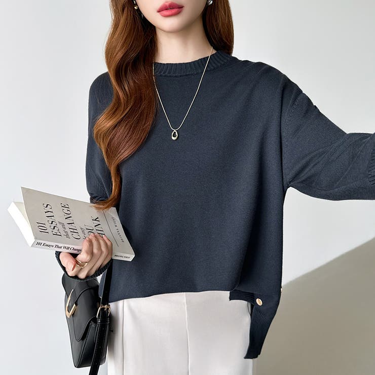 ゆったりロングニット サイドスリット オフィスカジュアル | COCOMOMO | 詳細画像40 