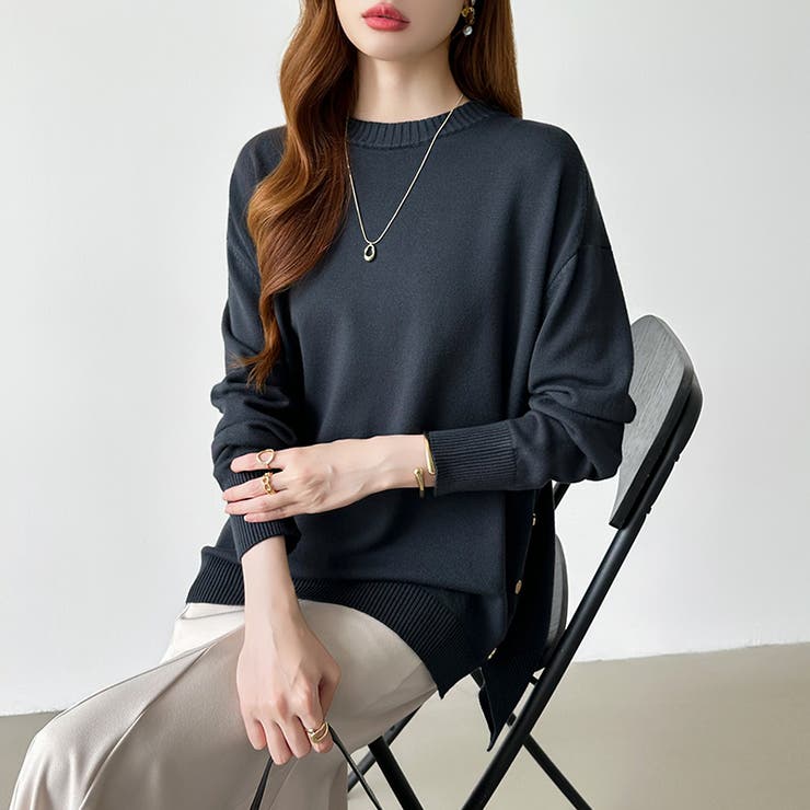 ゆったりロングニット サイドスリット オフィスカジュアル | COCOMOMO | 詳細画像42 