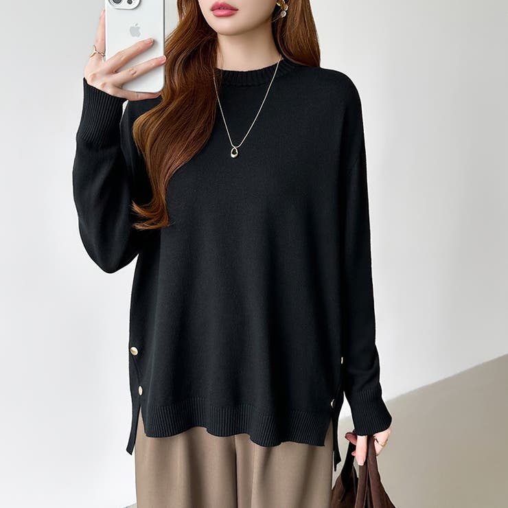 ゆったりロングニット サイドスリット オフィスカジュアル | COCOMOMO | 詳細画像43 