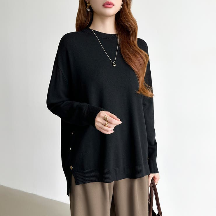 ゆったりロングニット サイドスリット オフィスカジュアル | COCOMOMO | 詳細画像44 