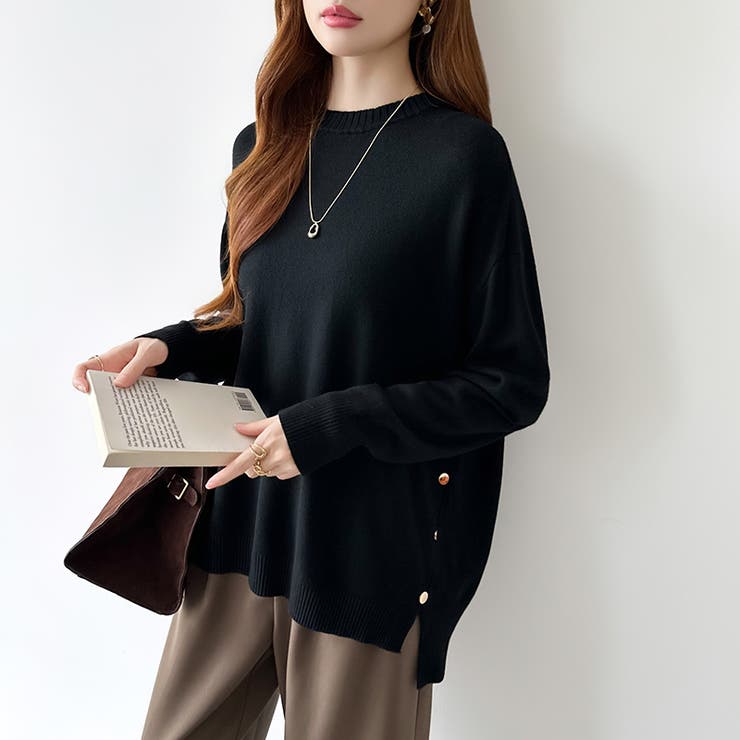 ゆったりロングニット サイドスリット オフィスカジュアル | COCOMOMO | 詳細画像45 